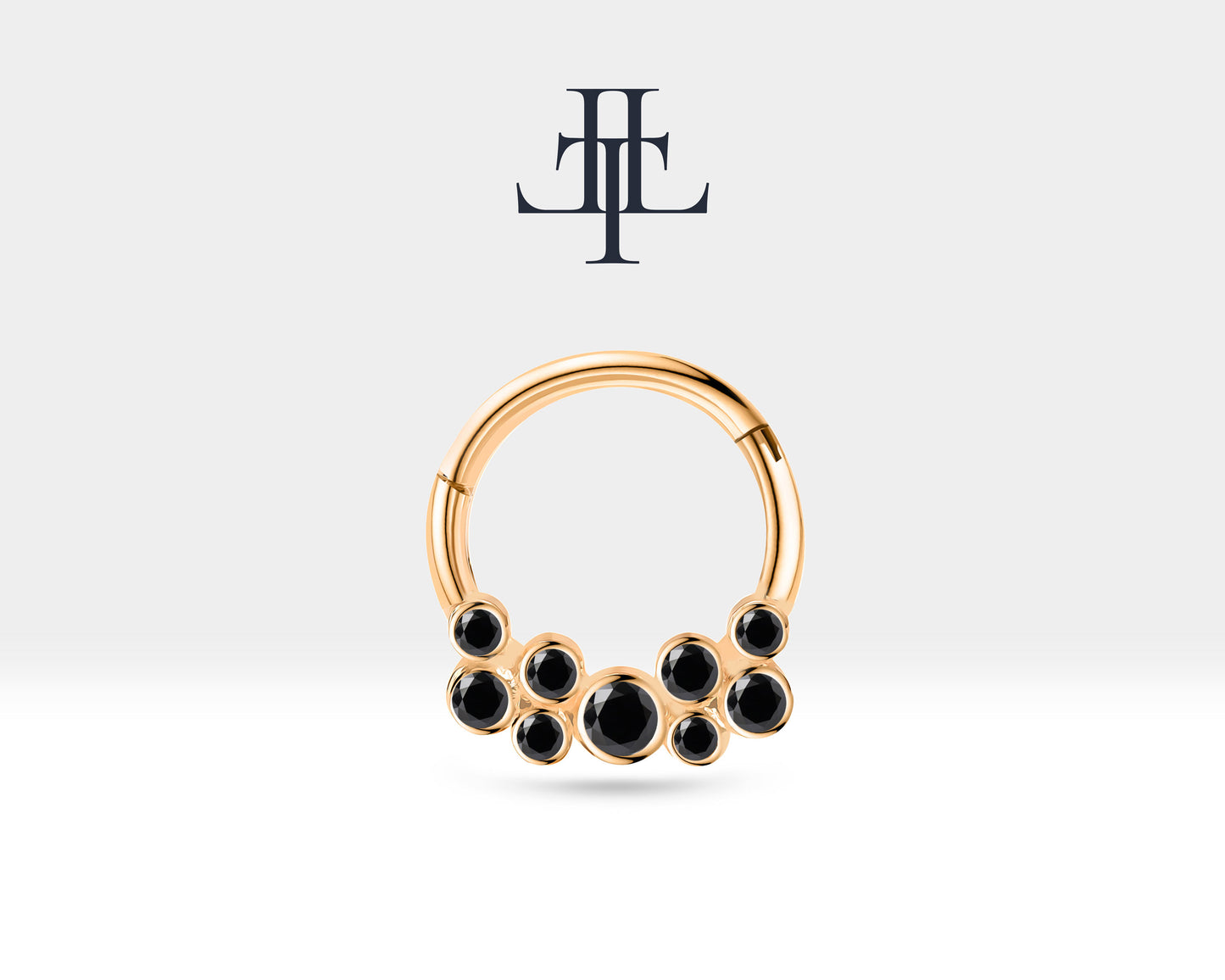 Cartilage Hoop Black Diamond Design Clicker Piercing,Single Earring,14K Yellow Gold,16G(1.2mm)