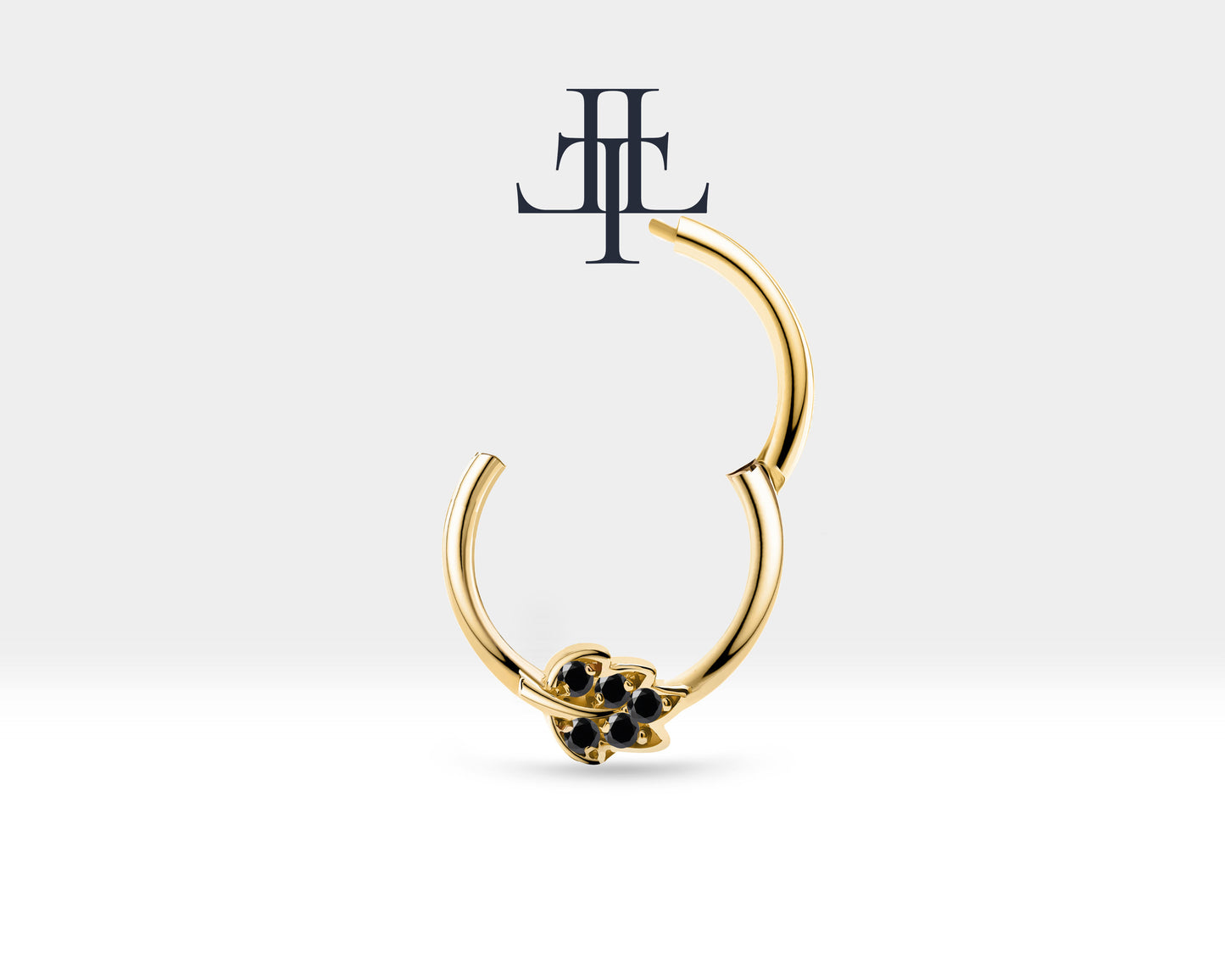 Cartilage Hoop,Round Cut Diamond Leafy Design Clicker,Single Earring,14K Gold