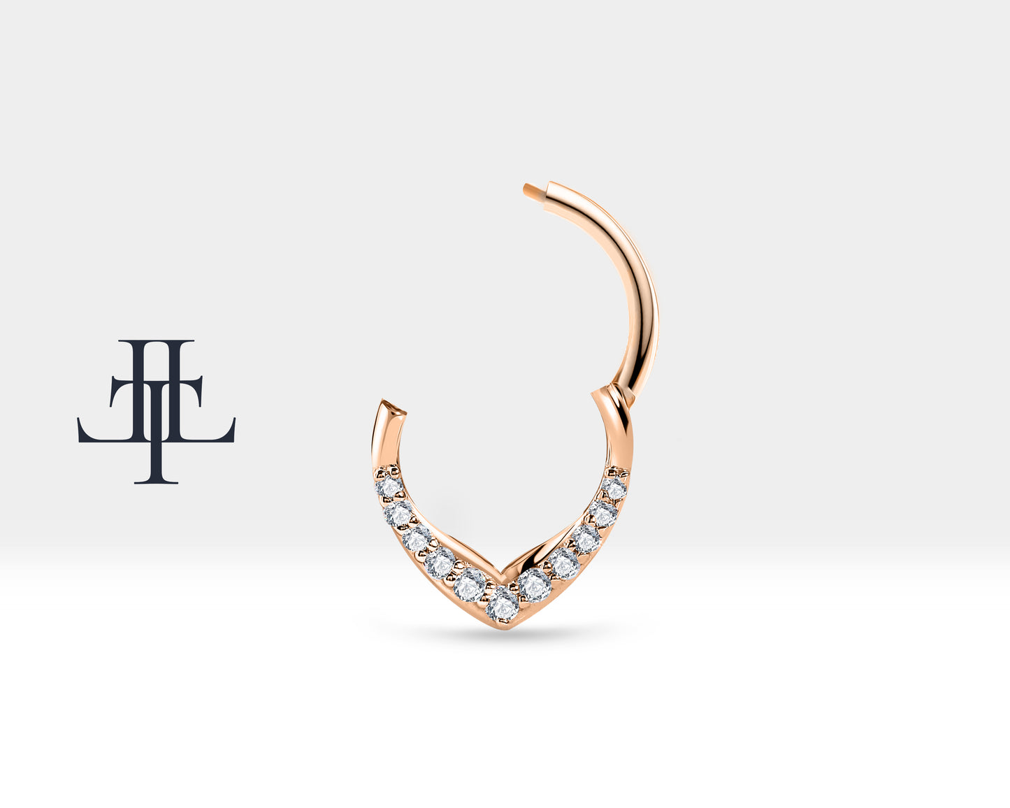 Cartilage Hoop Diamond Clicker Piercing, Drop Design Clicker, 14K Yellow Solid Gold