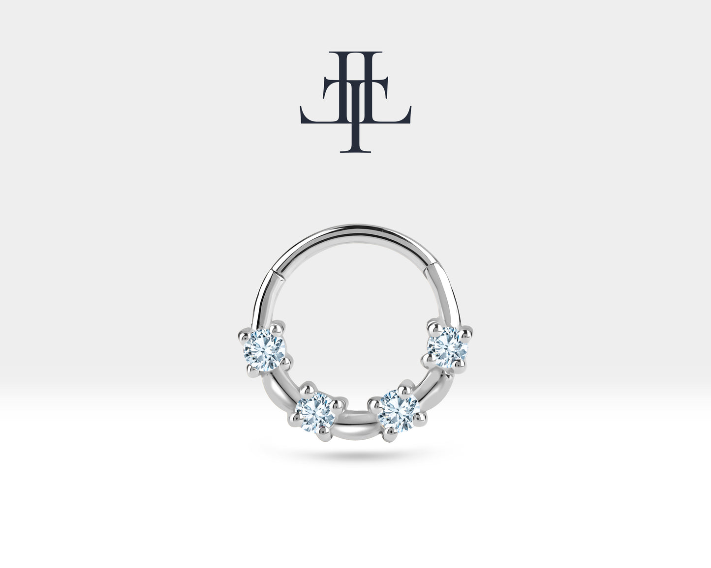 Cartilage Hoop Four Diamond Clicker Piercing Single Earring 14K Gold