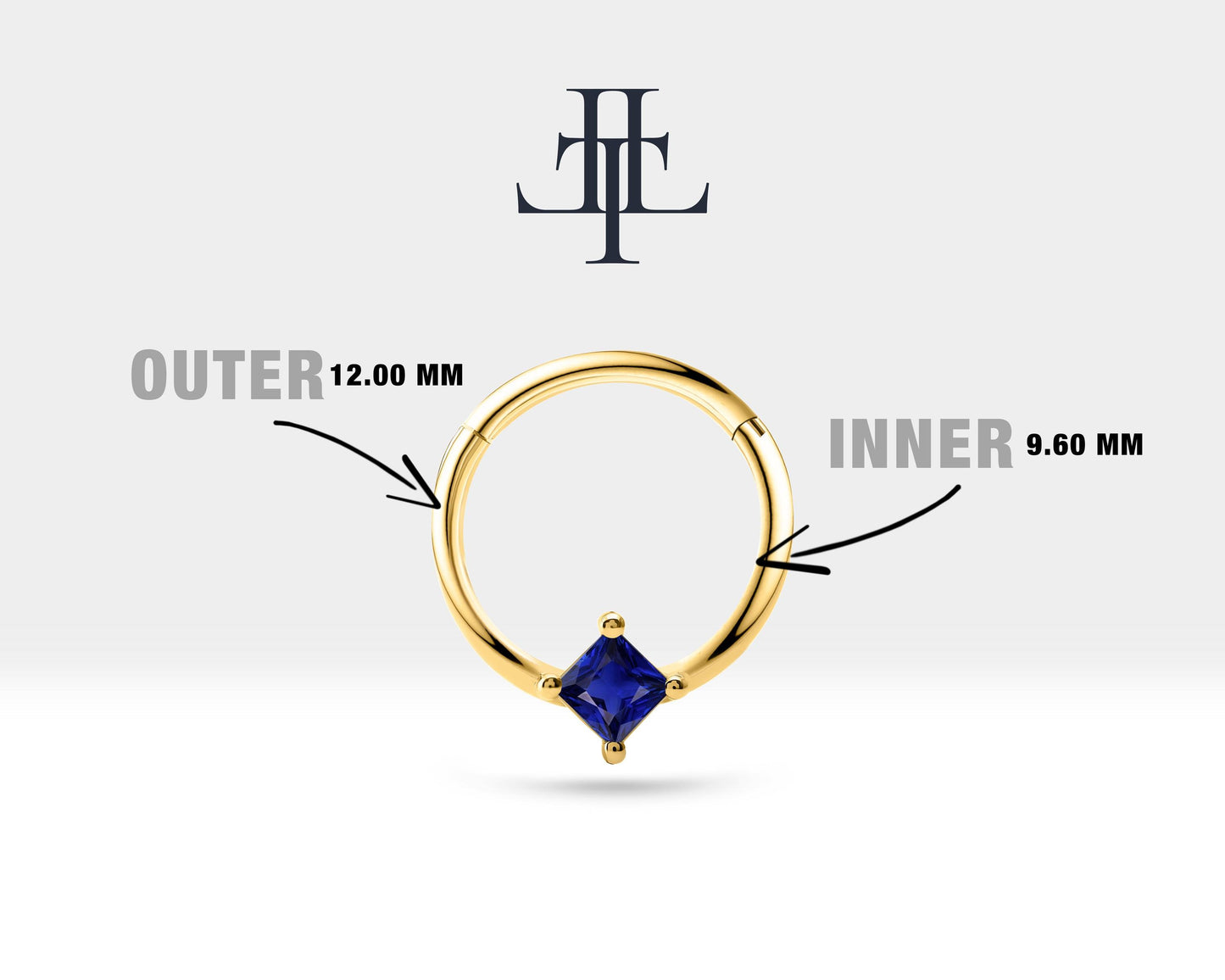 Cartilage Hoop ,  Princess Cut Sapphire Clicker , Single Earring, 14K Solid Gold