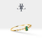 14K Yellow Solid Gold Ring ,Multi Stone Ring ,Baguette Cut Emerald with Diamond Ring