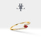 14K Yellow Solid Gold Ring,Marquise Cut Ruby Ring,Half Eternity Diamond Ring