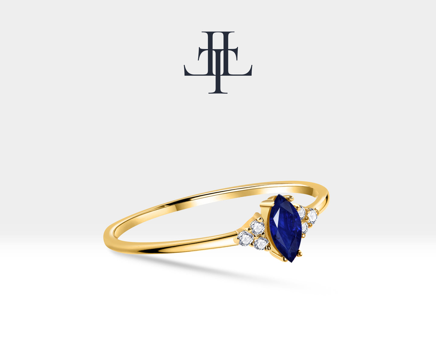 14K Yellow Gold Ring,Straight Shank Engagement Ring,Marquise Cut Sapphire Ring