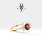 14K Yellow Solid Gold,Multi Stone Ring,Oval Cut Ruby with Marquise Diamond Ring