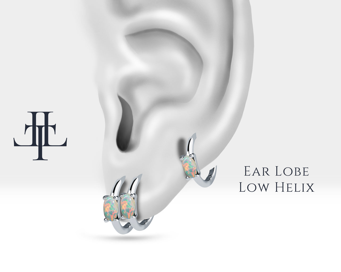 Cartilage Hoop Oval Cut Opal Earring , Single Earring , 14K Yellow Gold