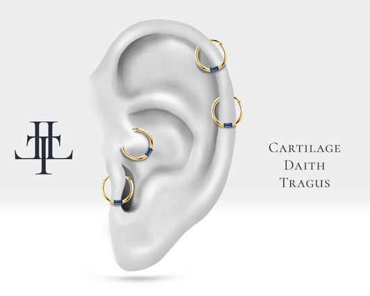 Cartilage Hoop Baguette Cut Sapphire Clicker Piercing Single Earring 14K Gold