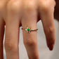 14K Yellow Solid Gold Band,Multi Stone Ring,Floral Design Ring,Emerald and Diamond Ring