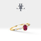 14K Yellow Solid Gold Ring ,Multi Stone Ring ,Oval Cut Ruby with Marquise Diamond Ring