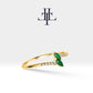 14K Yellow Solid Gold Ring,Marquise Cut Emerald Ring with Diamond,Multi Stone