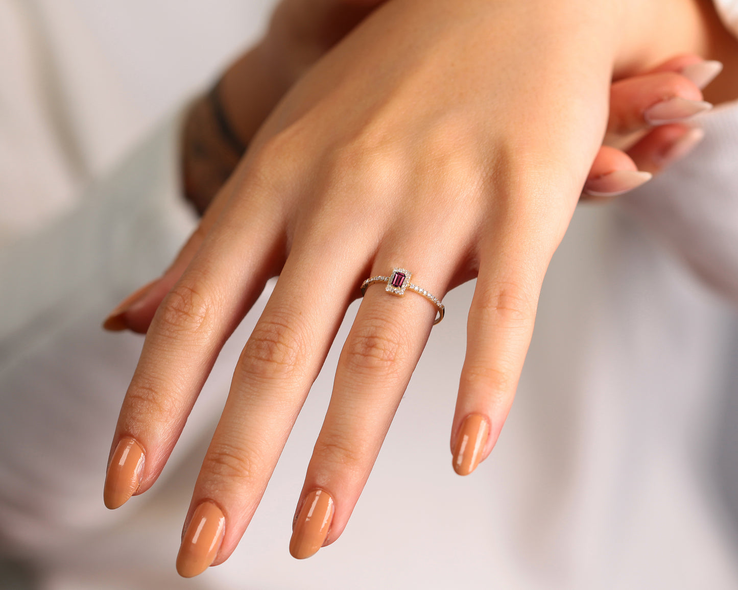 14K Yellow Solid Gold,Multi Stone Ring,Baguette Cut Ruby and Diamond Ring,Dainty Ring