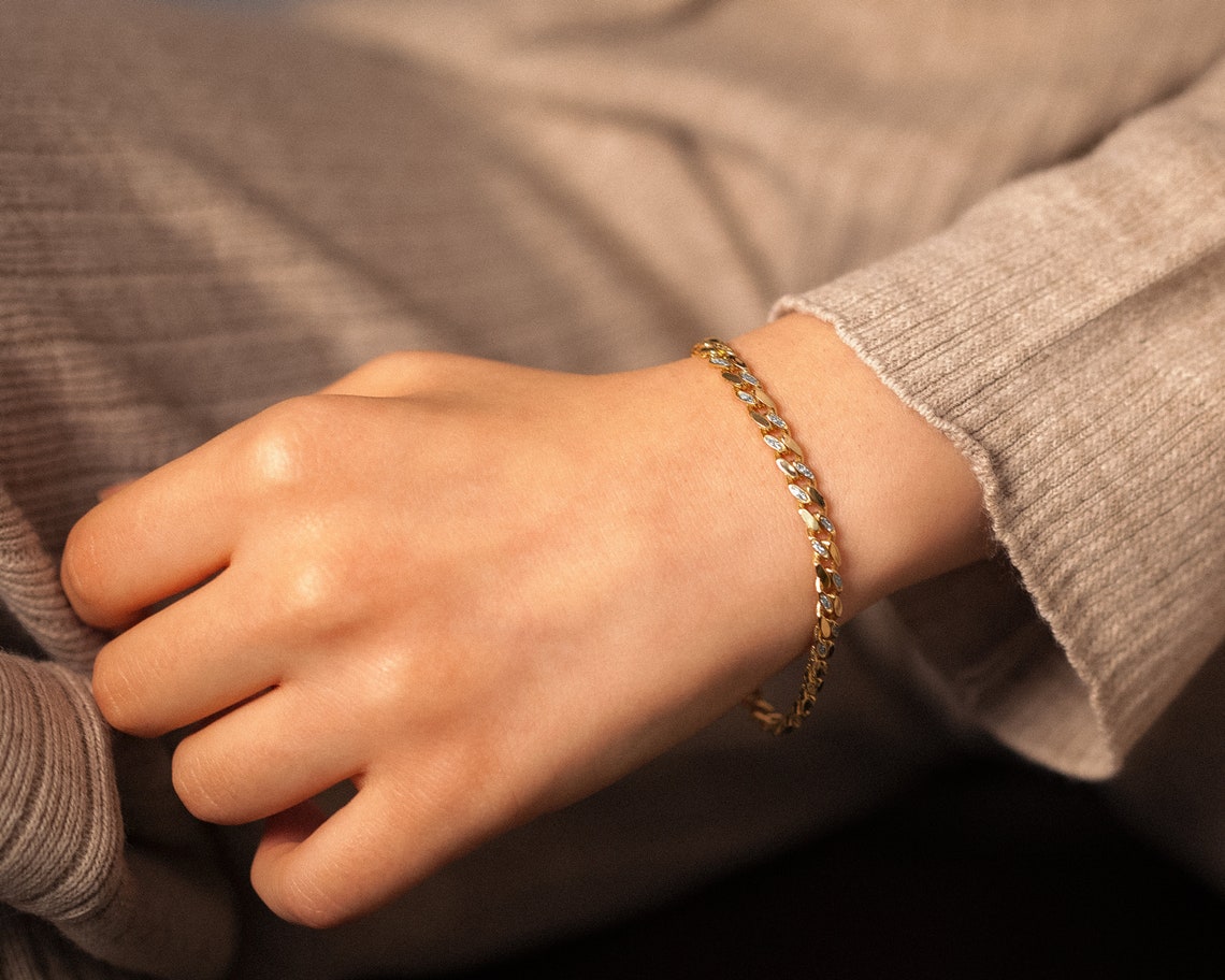 Chain Bracelets , Diamond Gold Charm Bracelets , 14K Yellow - White Gold