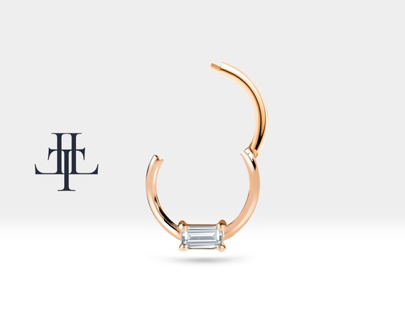 Cartilage Hoop Baguette Cut Diamond Clicker Single Earring 14K Gold