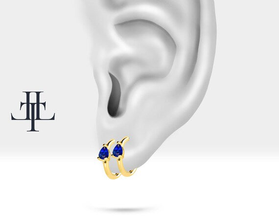Pear Cut Sapphire Single Solid Gold Earring