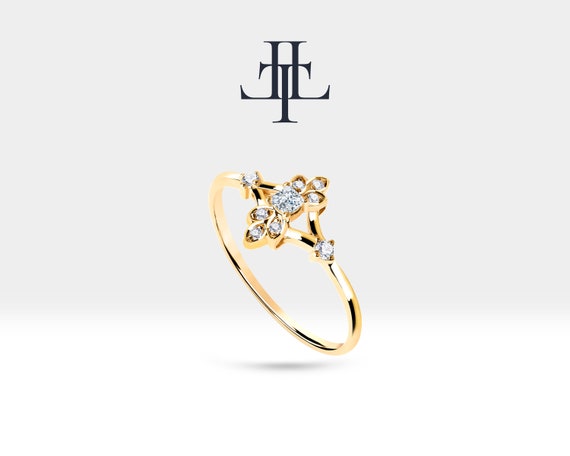 Diamond  14K Solid Yellow Gold Ring  Handmade Ring