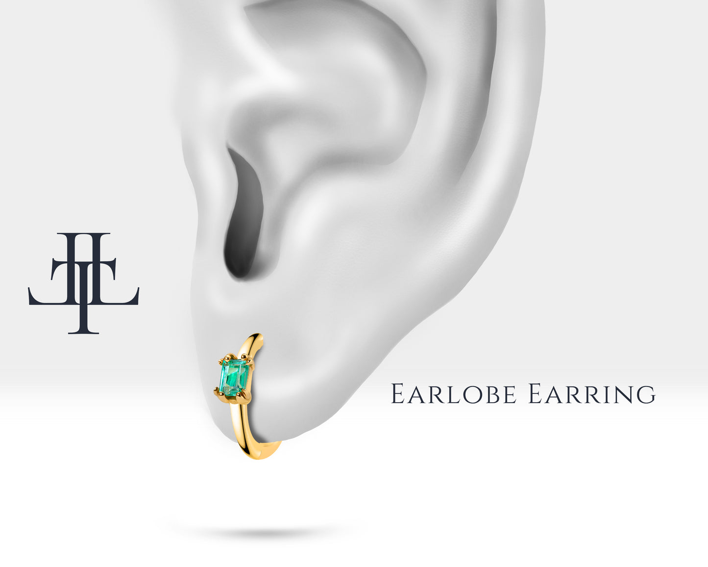 Cartilage Hoop / Baguette Cut Emerald Earring/Single Earring/ 14K