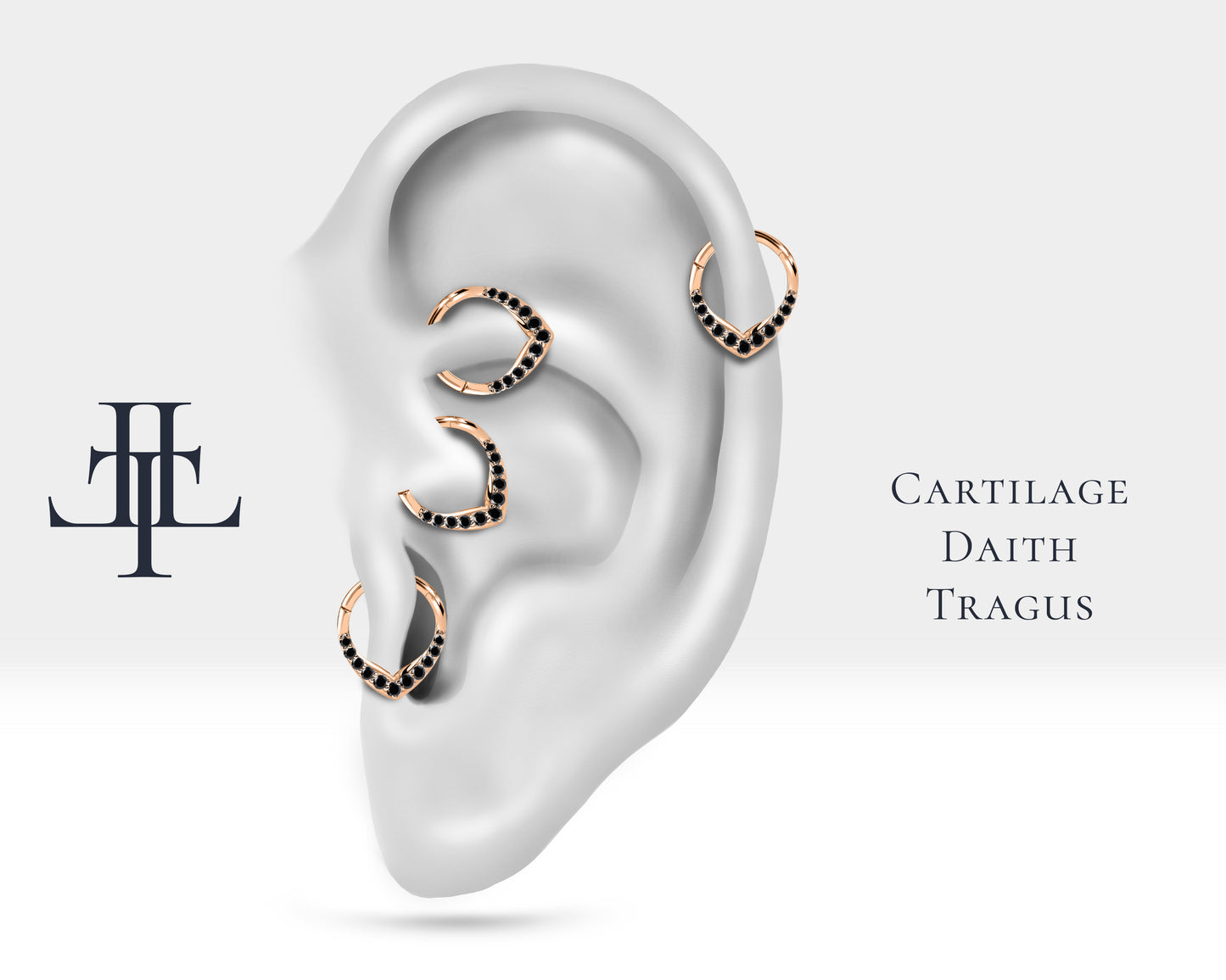 Cartilage Hoop Black Diamond Clicker Piercing, Drop Design Clicker, 14K Yellow Solid Gold
