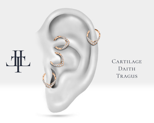 Cartilage Hoop Diamond Clicker Piercing, Drop Design Clicker, 14K Yellow Solid Gold