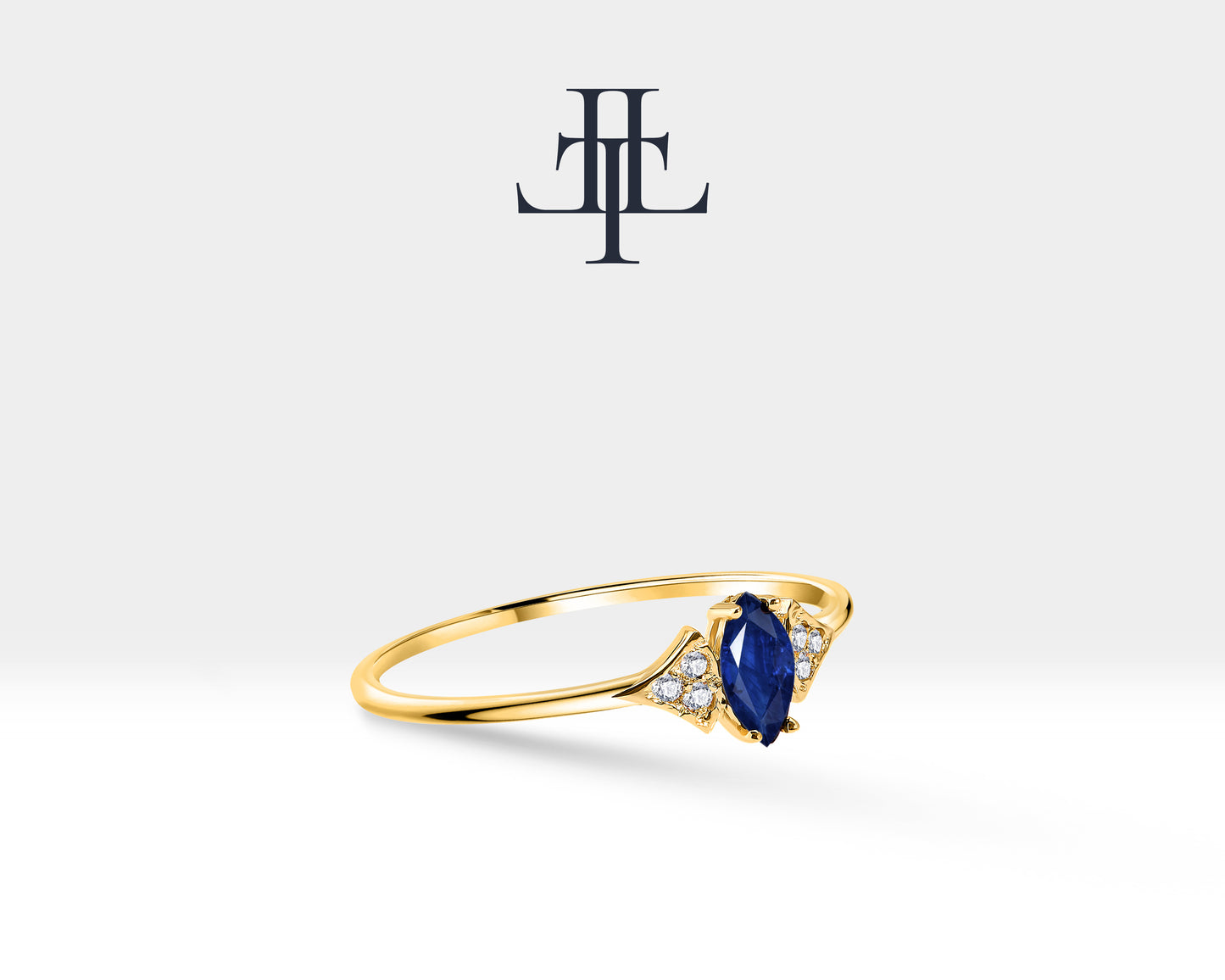 14K Yellow Gold Ring,Engagement Ring,Marquise Cut Sapphire and Diamond Ring