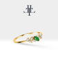 14K Yellow Solid Gold Ring,Marquise Cut Emerald Ring with Baguette Diamond