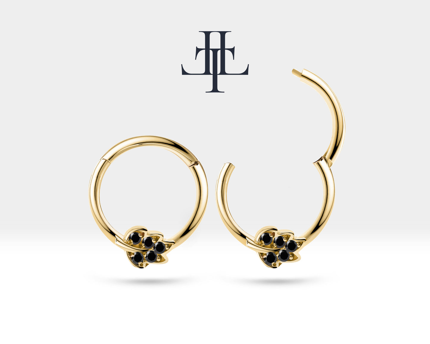 Cartilage Hoop,Round Cut Diamond Leafy Design Clicker,Single Earring,14K Gold