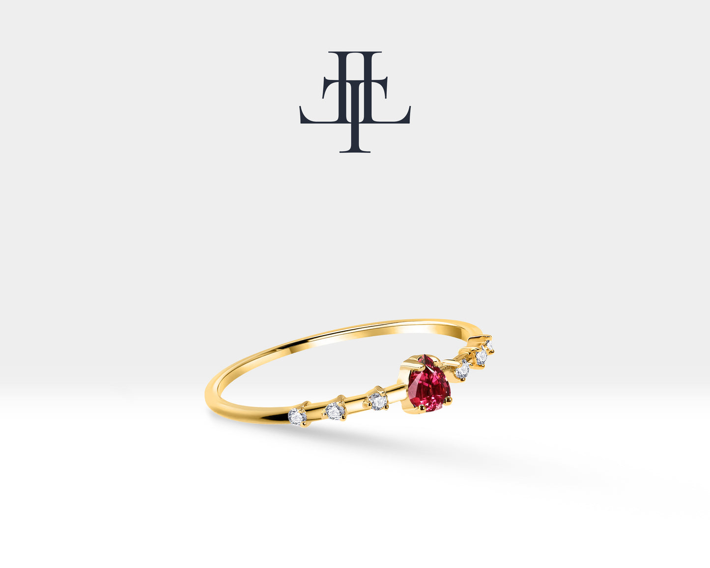 14K Solitaire Gold Ring,Engagement Ring,Pear Cut Ruby Ring,Tiny Diamond Ring