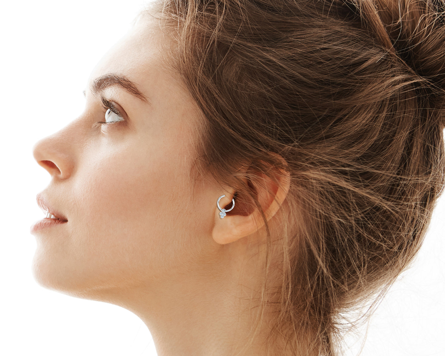 Cartilage Hoop,Grapevine  Diamond Clicker,Single Earring,14K Gold,16G(1.2mm)