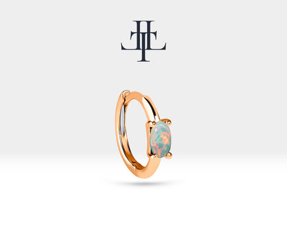 Cartilage Hoop Oval Cut Opal Earring , Single Earring , 14K Yellow Gold