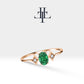 14K Yellow Solid Gold Ring ,Multi Stone Ring ,Oval Cut Emerald with Bezel Set Diamond