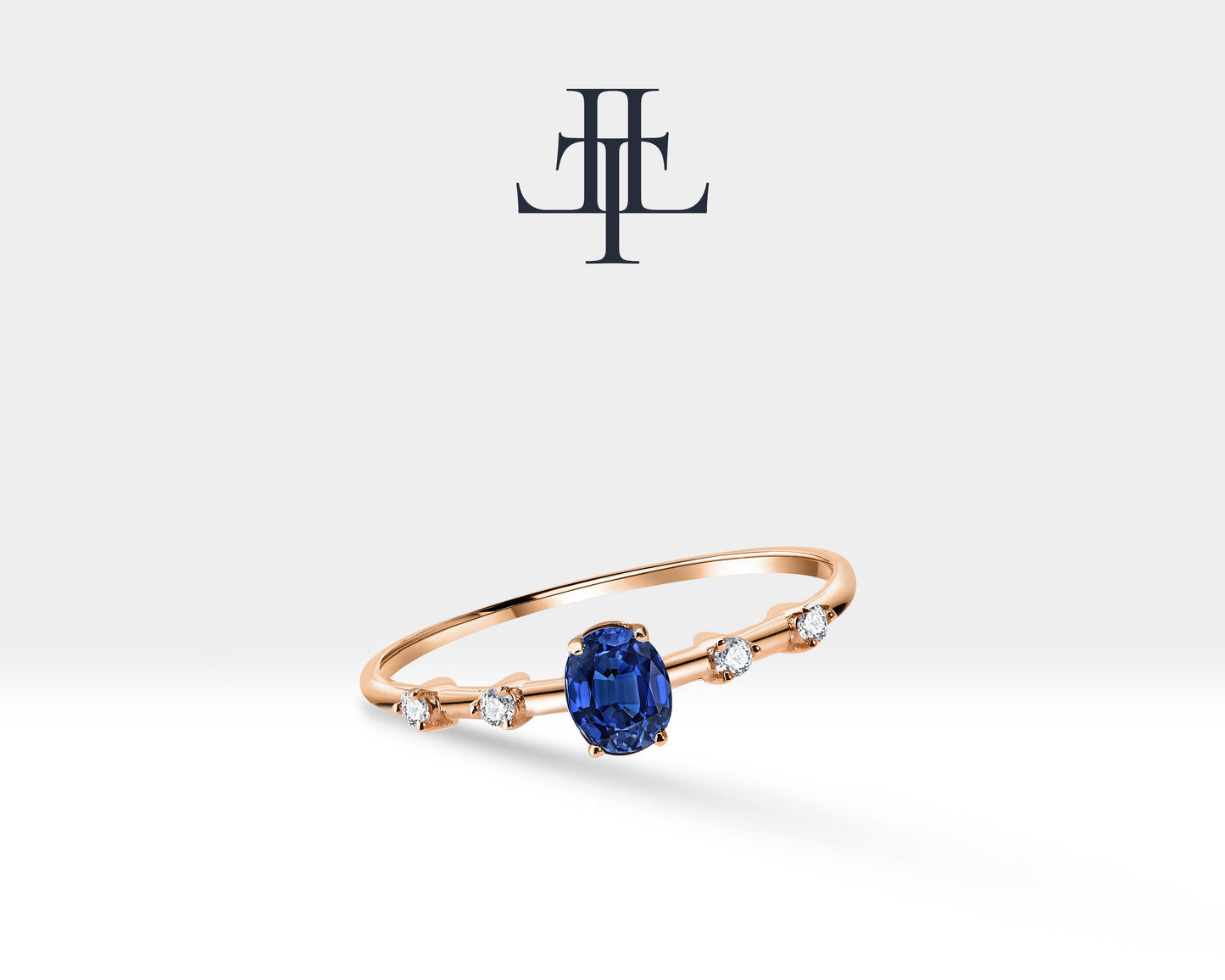 14K Yellow Solid Gold Ring ,Multi Stone Ring ,Oval Cut Sapphire with Tiny Diamond Ring