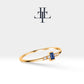 14K Yellow Solid Gold Band,Baguette Cut Sapphire and Diamond Ring,Straight Shank Dainty Gold Ring