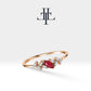 14K Yellow Solid Gold Ring,Marquise Cut Ruby Ring with Baguette Diamond,Multi Stone