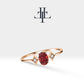 14K Yellow Solid Gold Ring ,Multi Stone Ring ,Oval Cut Ruby with Bezel Set Diamond
