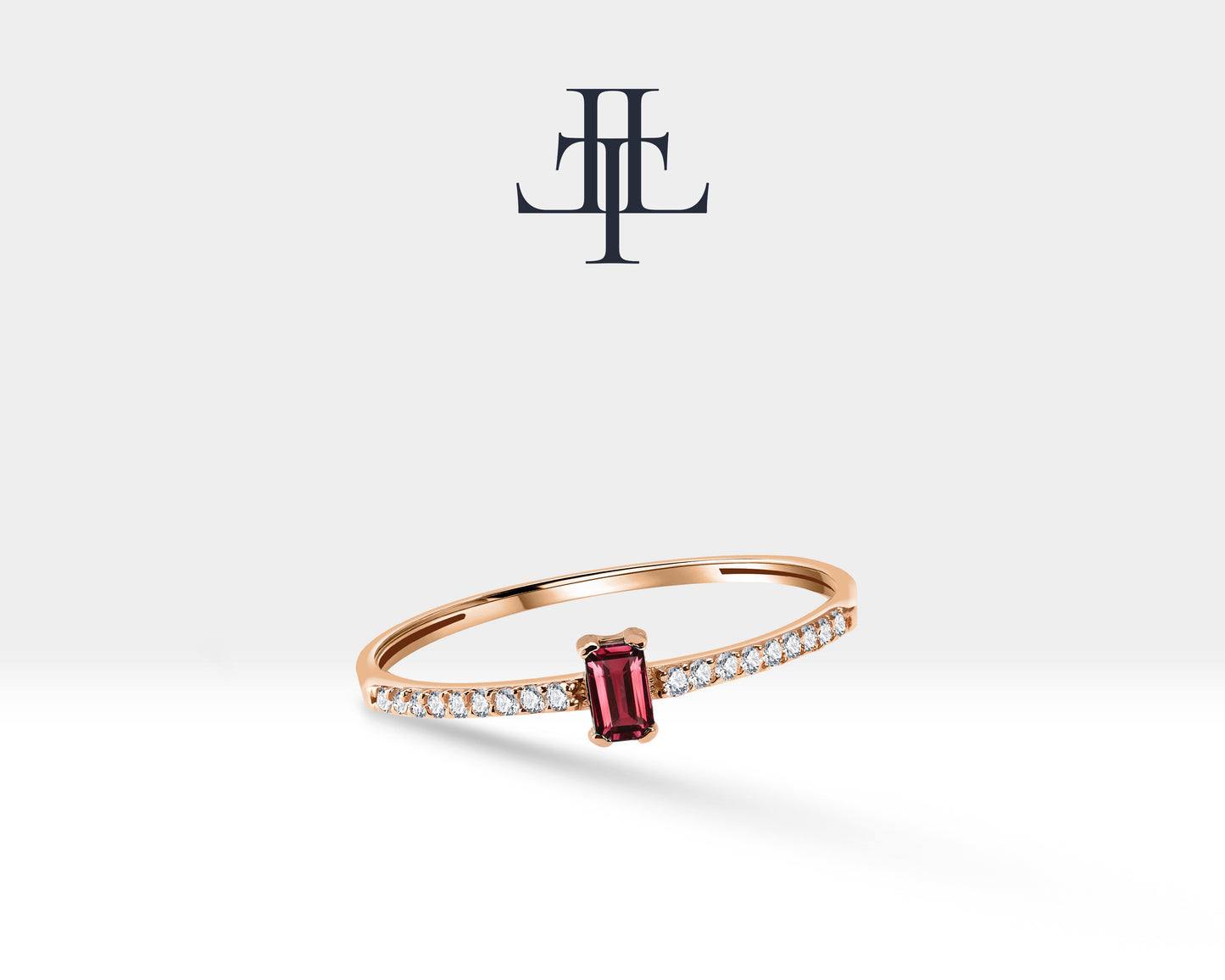 14K Yellow Solid Gold,Multi Stone Ring,Baguette Cut Ruby and Diamond Ring,Dainty Ring