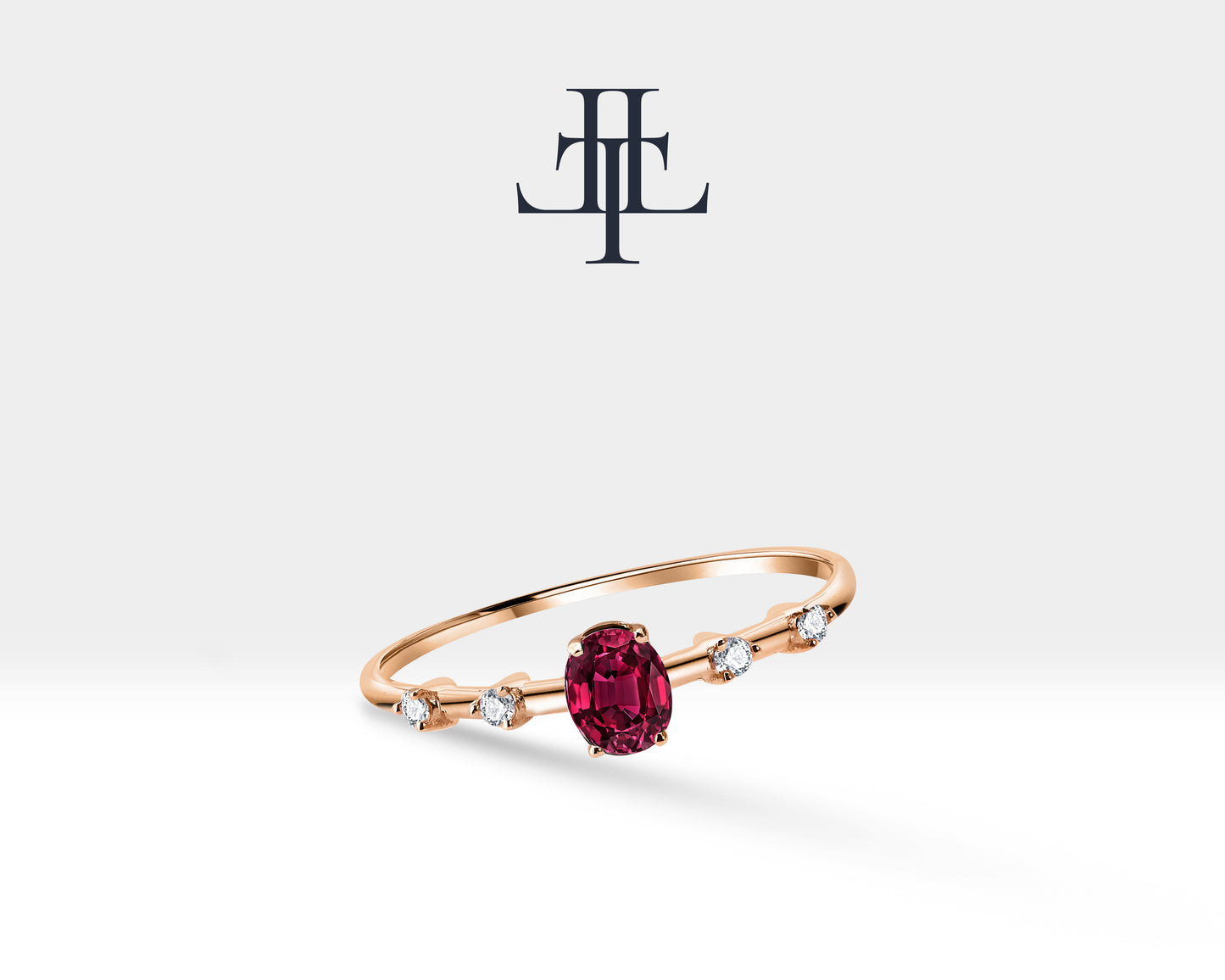 14K Yellow Solid Gold Ring ,Multi Stone Ring ,Oval Cut Ruby with Tiny Diamond Ring