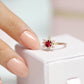 Straight Shank Snow Flake Ring, Rose Cut Ruby with Diamond Ring, 14K