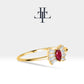 14K Yellow Solid Gold Band,Multi Stone Ring,Marquise Cut Ruby and Baguette Diamond
