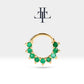 Cartilage Hoop Clicker with Nine Pieces Emerald,Single Earring,14K Solid Gold,16G(1.2mm)