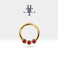 Cartilage Hoop Three  Round Cut Ruby Clicker Single Earing ,14K Yellow Gold,16G(1.2mm)