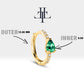 Pear Cut Emerald and Diamond Design Earring , 14K Solid Gold Earlobe Earring