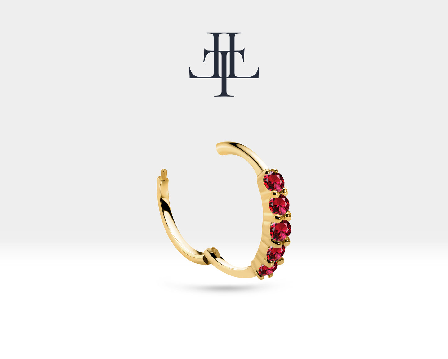 Cartilage Hoop Five Pieces Round Cut Ruby Design Single Earring, 14K Yellow Solid Gold