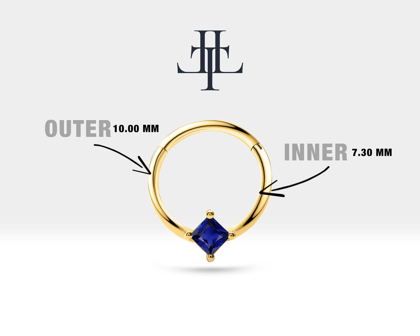 Cartilage Hoop ,  Princess Cut Sapphire Clicker , Single Earring, 14K Solid Gold