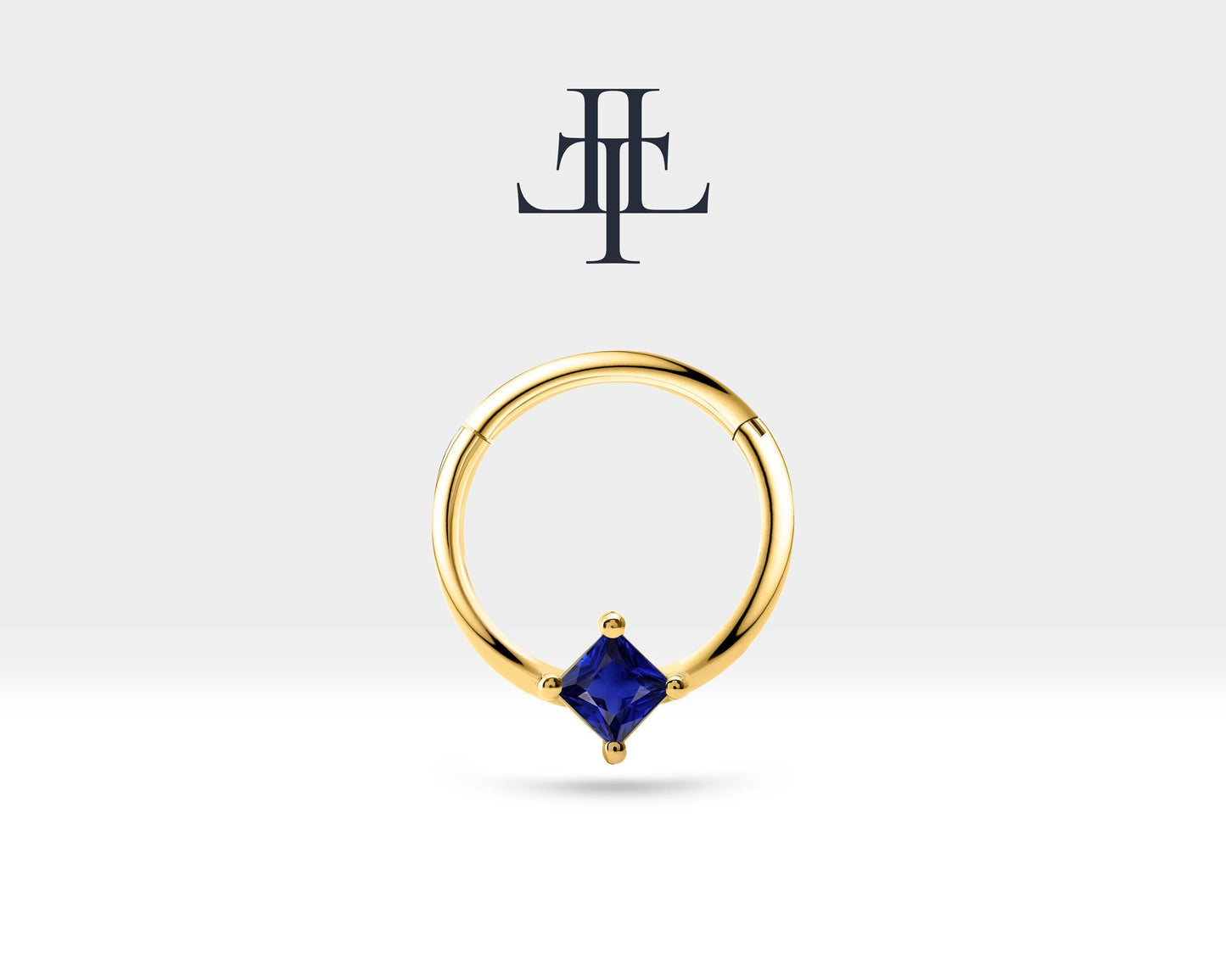 Cartilage Hoop ,  Princess Cut Sapphire Clicker , Single Earring, 14K Solid Gold