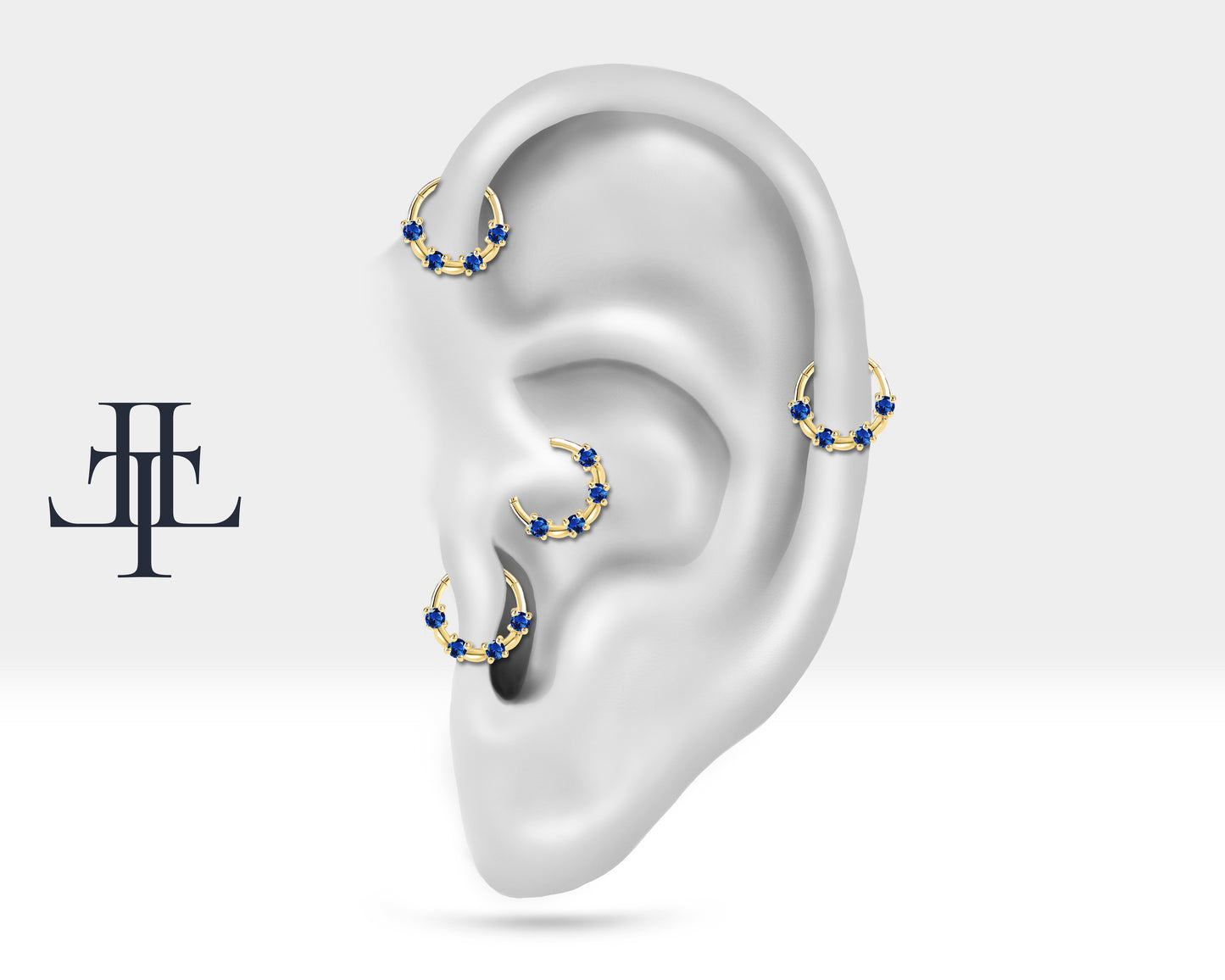Cartilage Hoop Four Sapphire Clicker Piercing Single Earring 14K Gold,18G(1.00)