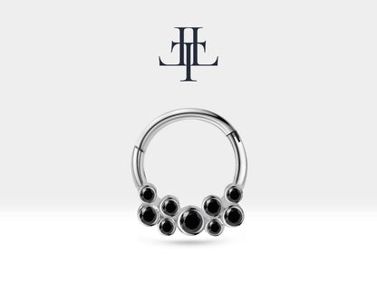 Cartilage Hoop Black Diamond Design Clicker Piercing,Single Earring,14K Yellow Gold,16G(1.2mm)