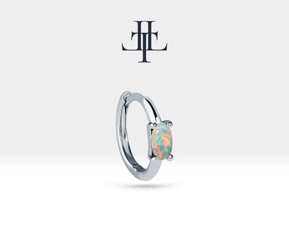 Cartilage Hoop Oval Cut Opal Earring , Single Earring , 14K Yellow Gold