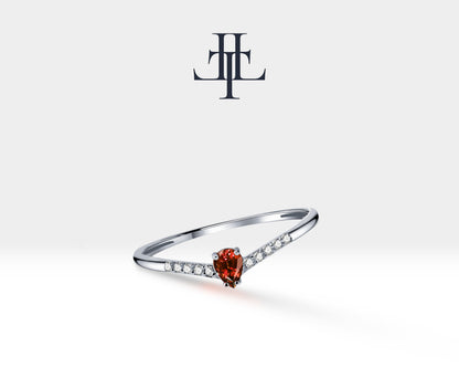 14K Yellow Solid Gold Ring,Chevron Shank Ring,Pear Cut Ruby Ring,Half Eternity