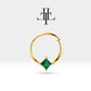 Cartilage Hoop , Princess Cut Emerald Clicker, Single Earring, 14K Solid Gold