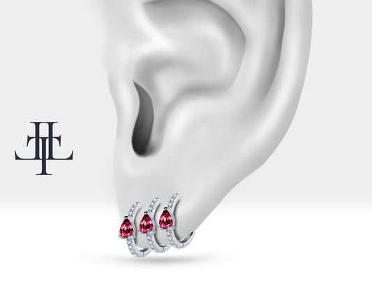 Pear Cut Ruby and Diamond Design Earring , 14K Solid Gold Earlobe Earring , Single-Pair Earring