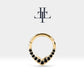 Cartilage Hoop Black Diamond Clicker Piercing, Drop Design Clicker, 14K Yellow Solid Gold